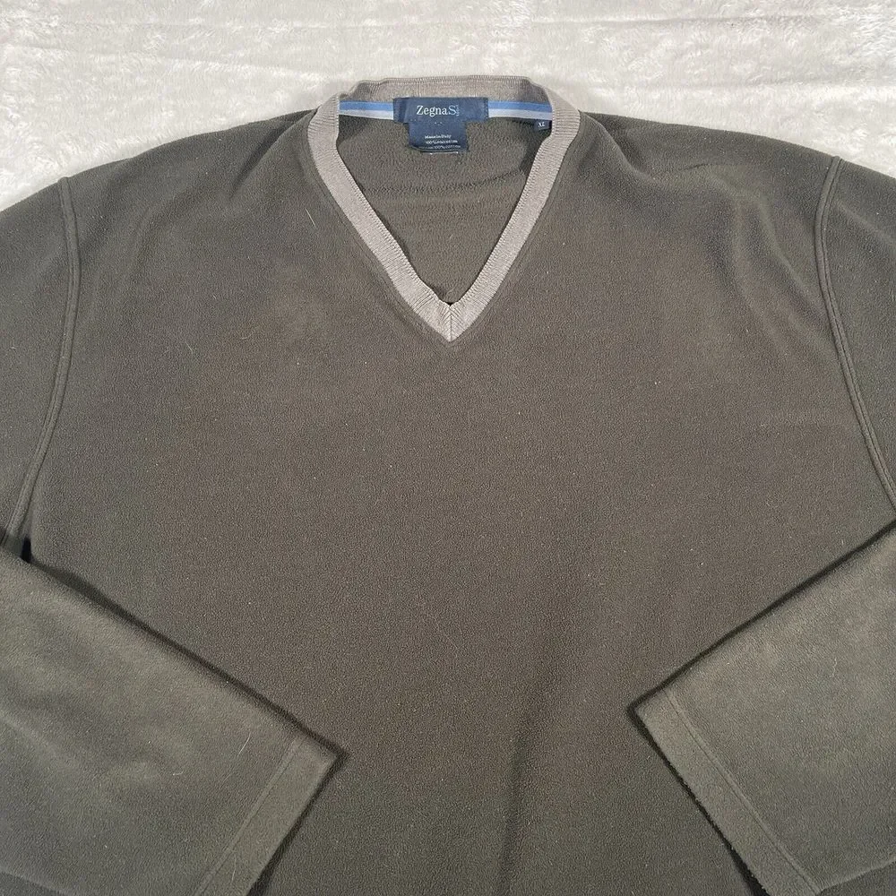 Zegna S Sport Fleece‎ Pullover Men's Sweater Sz XL Long Sleeve V Neck Brown